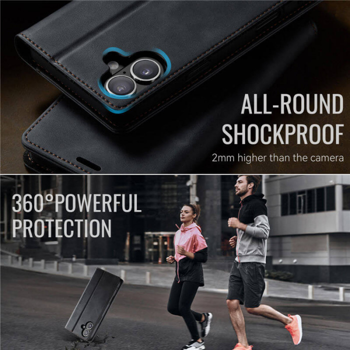 Чохол-книжка CaseMe RFID з нубуку для iPhone 16 Plus Чорний