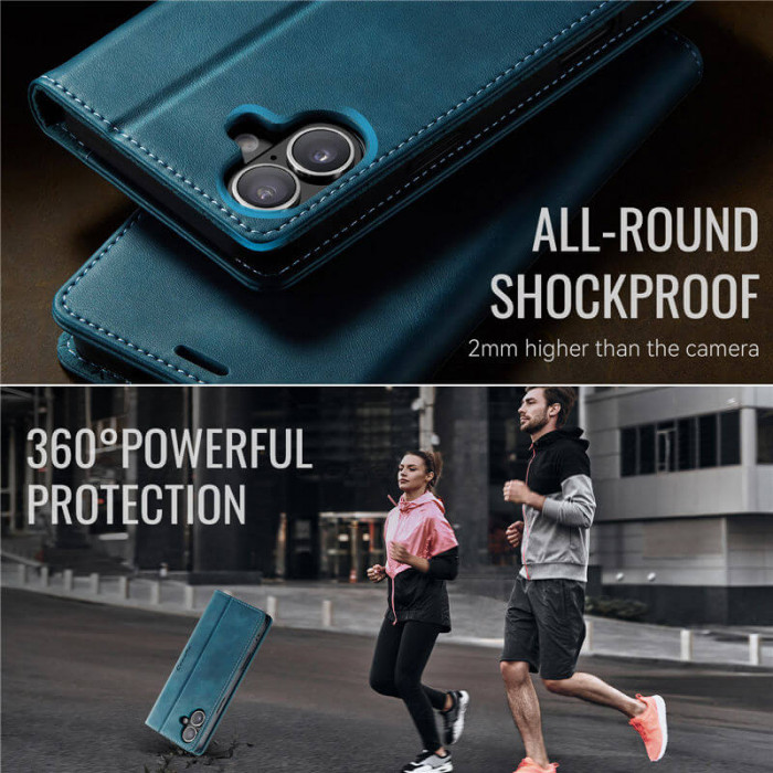 Чохол-книжка CaseMe RFID із нубука для iPhone 16 Plus Бірюзовий