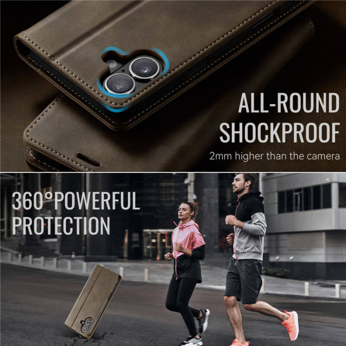 Чехол-книжка CaseMe RFID из нубука для iPhone 16 Коричневый