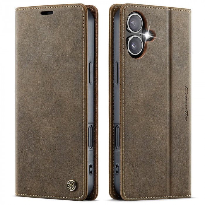 Чехол-книжка CaseMe RFID из нубука для iPhone 16 Коричневый