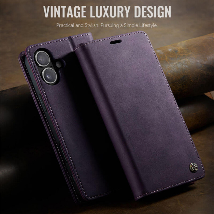 Чехол-книжка CaseMe RFID из нубука для iPhone 16 Plus Фиолетовый