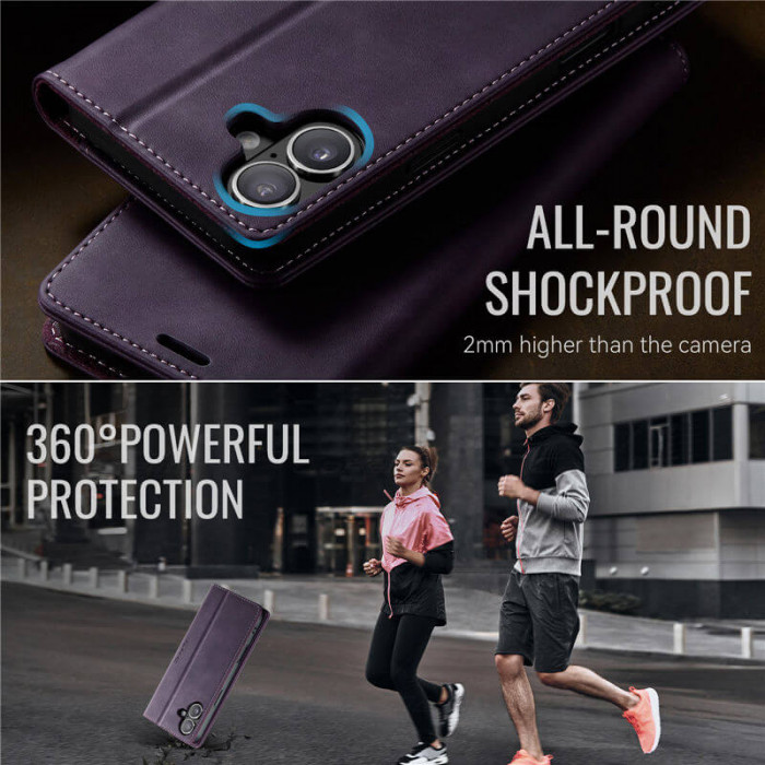 Чехол-книжка CaseMe RFID из нубука для iPhone 16 Plus Фиолетовый