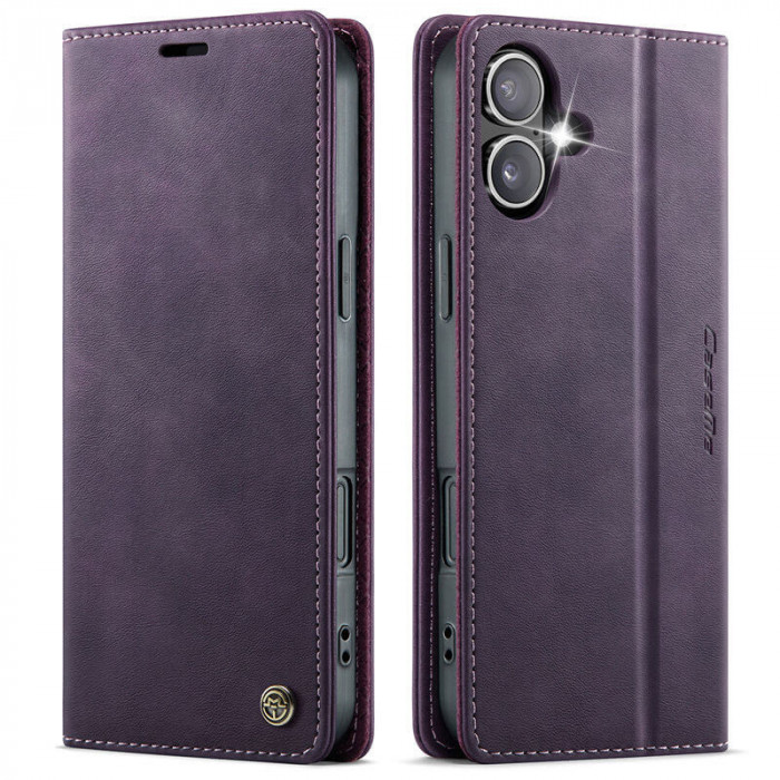 Чехол-книжка CaseMe RFID из нубука для iPhone 16 Plus Фиолетовый