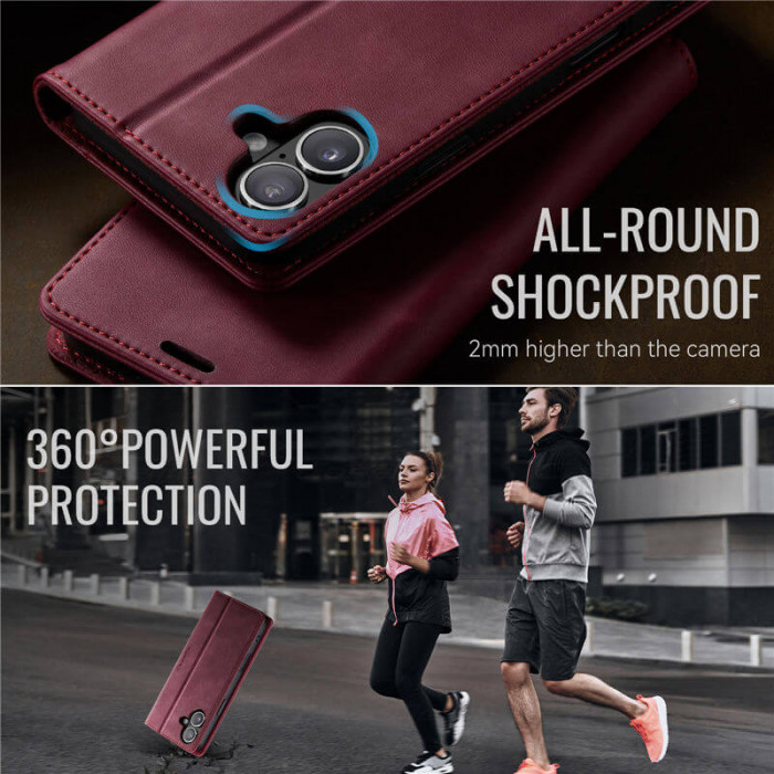 Чехол-книжка CaseMe RFID из нубука для iPhone 16 Plus Бордовый