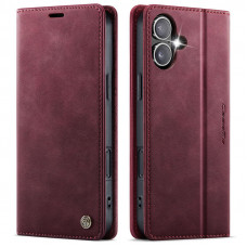 Чохол-книжка CaseMe RFID із нубуку для iPhone 16 Plus Бордовий