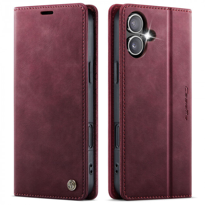 Чехол-книжка CaseMe RFID из нубука для iPhone 16 Plus Бордовый