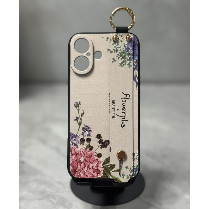 Силіконовий чохол для iPhone 16 з ремінцем-підставкою Flowerplus