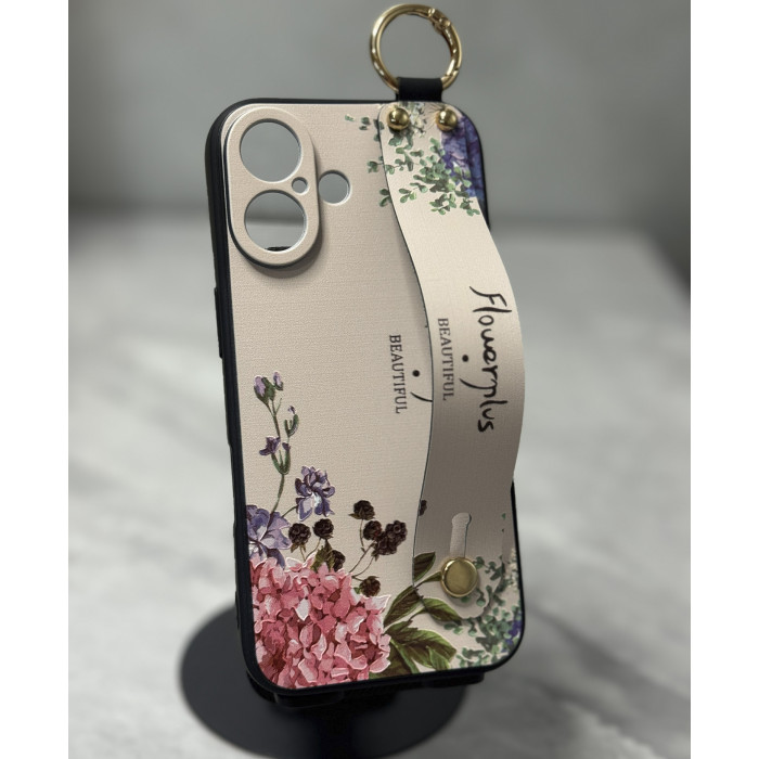 Силіконовий чохол для iPhone 16 з ремінцем-підставкою Flowerplus