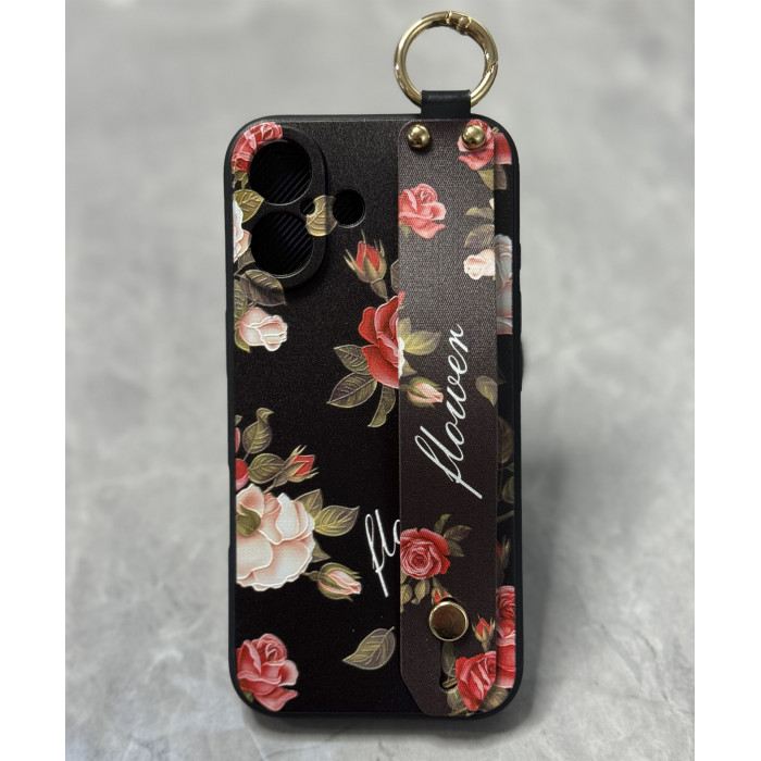 Силіконовий чохол для iPhone 16 з ремінцем-підставкою Троянди