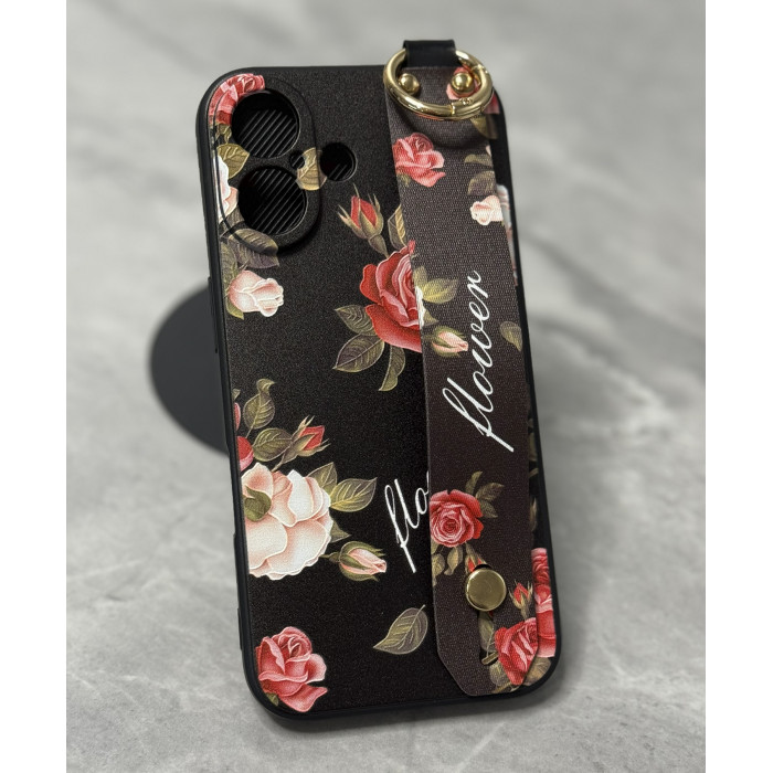 Силіконовий чохол для iPhone 16 з ремінцем-підставкою Троянди