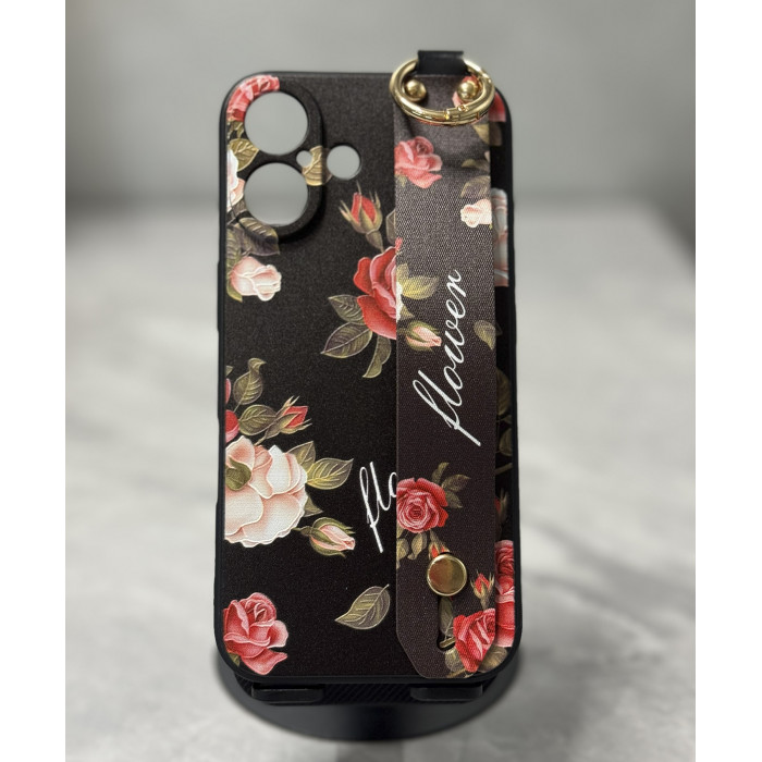 Силіконовий чохол для iPhone 16 з ремінцем-підставкою Троянди