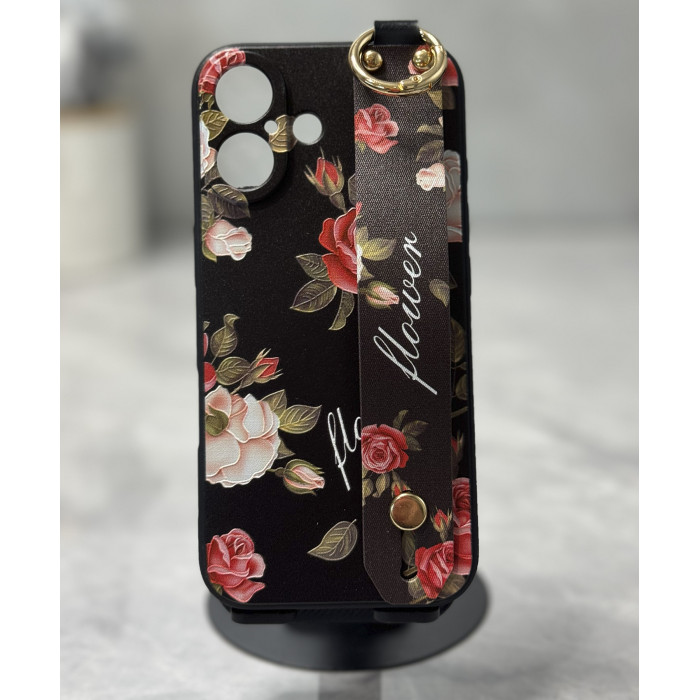 Силіконовий чохол для iPhone 16 з ремінцем-підставкою Троянди