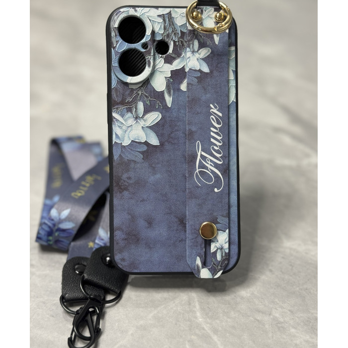 Силіконовий чохол для iPhone 16 з ремінцем-підставкою та на шию Магнолія