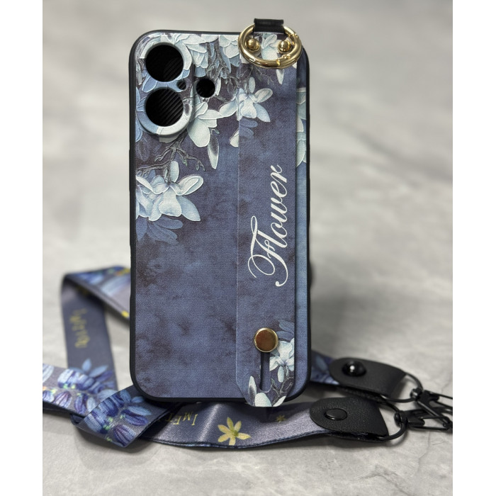 Силіконовий чохол для iPhone 16 з ремінцем-підставкою та на шию Магнолія