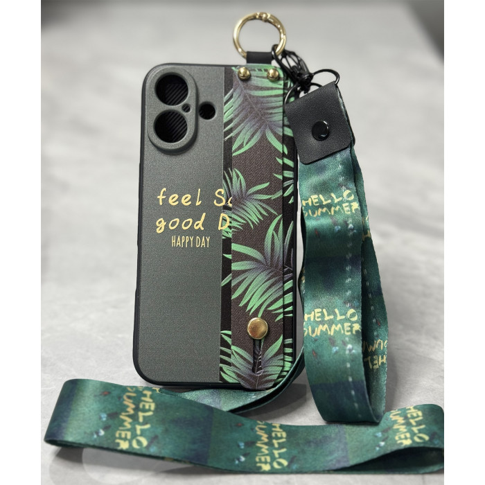 Силіконовий чохол для iPhone 16 з ремінцем-підставкою та на шию Happy Day