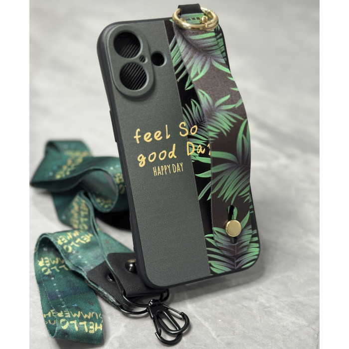 Силіконовий чохол для iPhone 16 з ремінцем-підставкою та на шию Happy Day