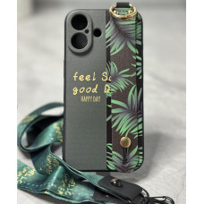 Силіконовий чохол для iPhone 16 з ремінцем-підставкою та на шию Happy Day