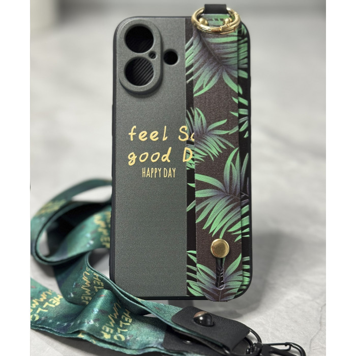 Силіконовий чохол для iPhone 16 з ремінцем-підставкою та на шию Happy Day