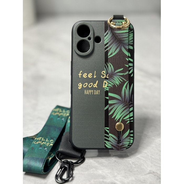 Силіконовий чохол для iPhone 16 з ремінцем-підставкою та на шию Happy Day