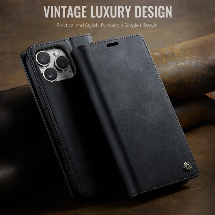 Чехол-книжка CaseMe RFID из нубука для iPhone 16 Pro Черный