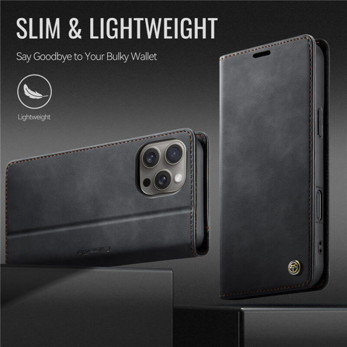 Чехол-книжка CaseMe RFID из нубука для iPhone 16 Pro Черный