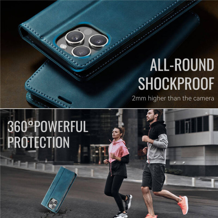 Чехол-книжка CaseMe RFID из нубука для iPhone 13 Pro Бирюзовый