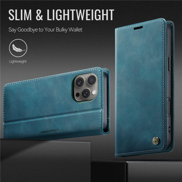 Чехол-книжка CaseMe RFID из нубука для iPhone 13 Pro Бирюзовый