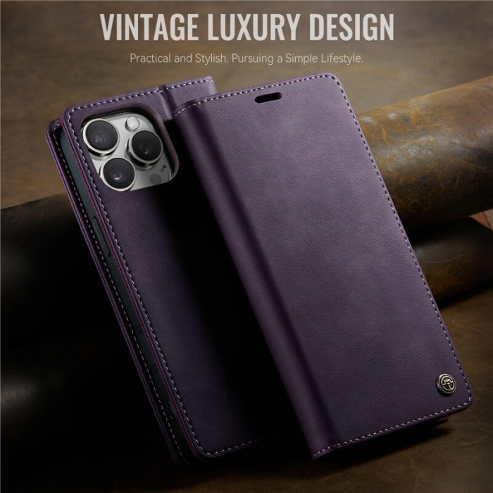 Чехол-книжка CaseMe RFID из нубука для iPhone 13 Pro Фиолетовый