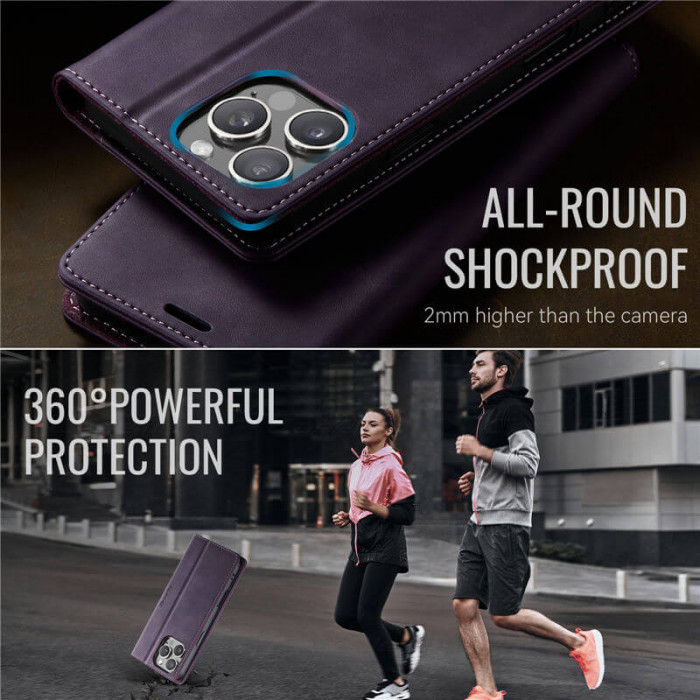 Чехол-книжка CaseMe RFID из нубука для iPhone 13 Pro Фиолетовый