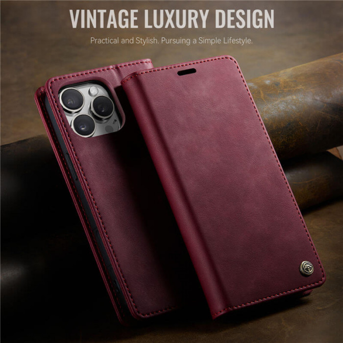 Чехол-книжка CaseMe RFID из нубука для iPhone 13 Pro Бордовый