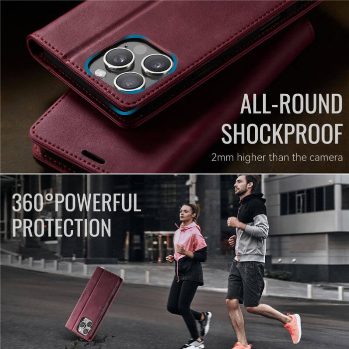 Чехол-книжка CaseMe RFID из нубука для iPhone 13 Pro Бордовый