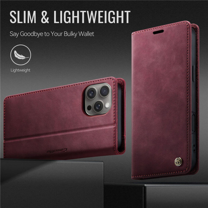 Чехол-книжка CaseMe RFID из нубука для iPhone 13 Pro Бордовый