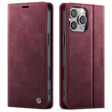 Чохол-книжка CaseMe RFID із нубуку для iPhone 16 Pro Бордовий