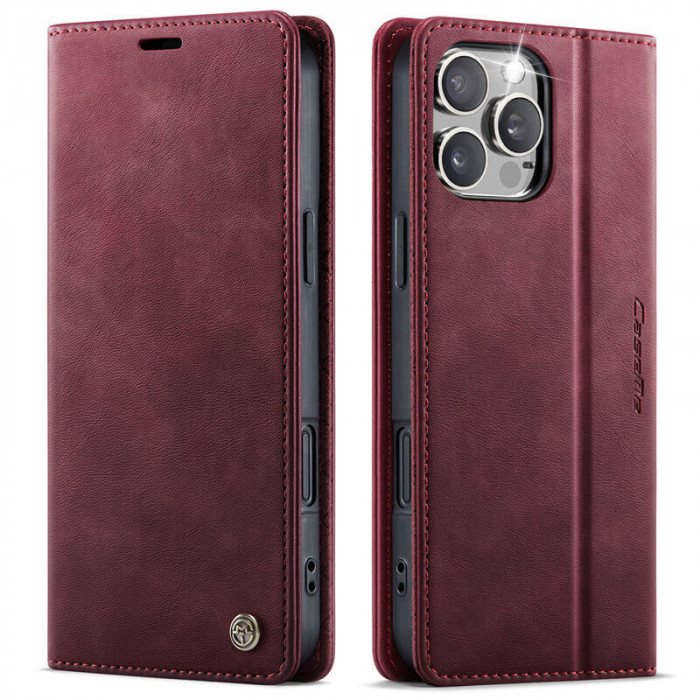 Чехол-книжка CaseMe RFID из нубука для iPhone 13 Pro Бордовый