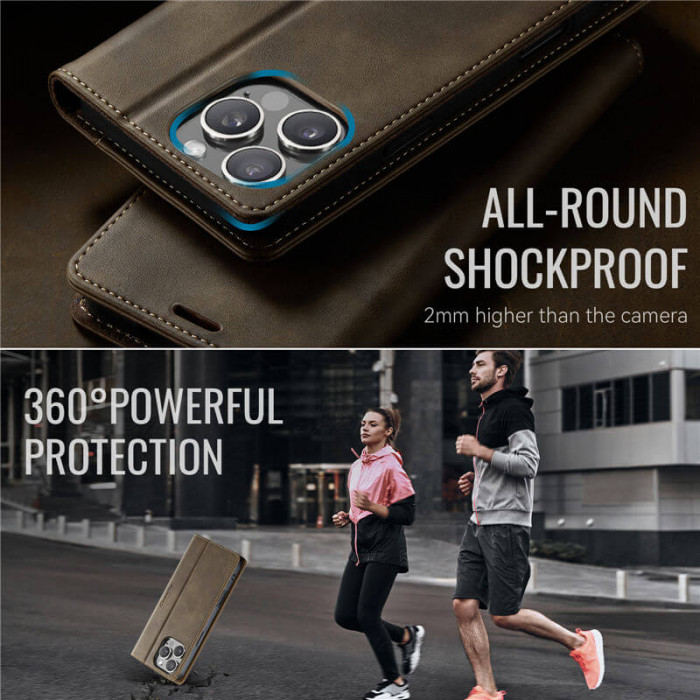 Чехол-книжка CaseMe RFID из нубука для iPhone 13 Pro Коричневый