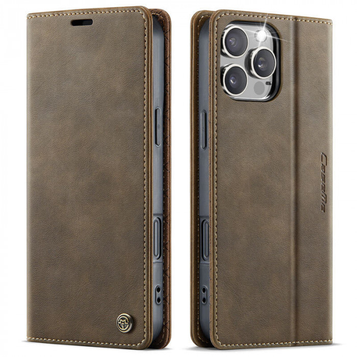 Чехол-книжка CaseMe RFID из нубука для iPhone 13 Pro Коричневый