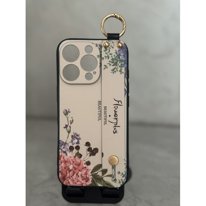 Силиконовый чехол для iPhone 16 Pro Max с ремешком-подставкой Flowerplus