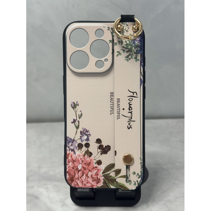 Силиконовый чехол для iPhone 16 Pro Max с ремешком-подставкой Flowerplus