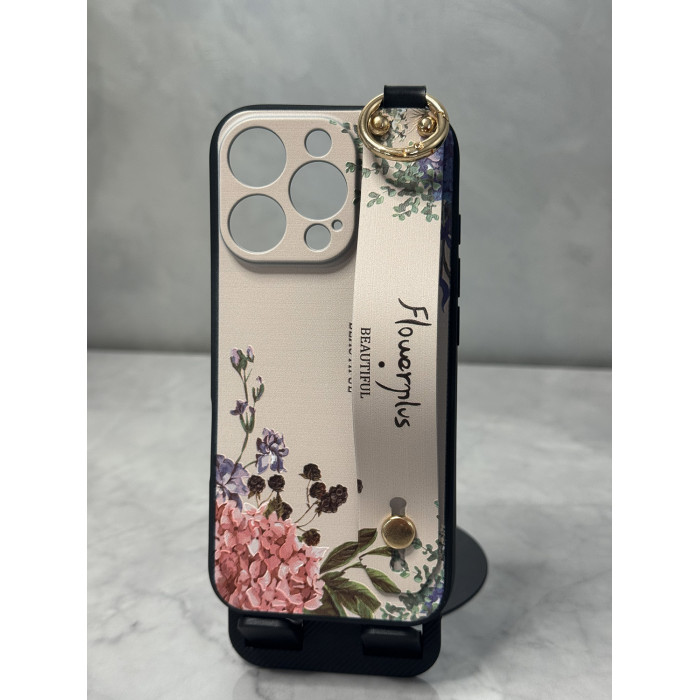 Силиконовый чехол для iPhone 16 Pro Max с ремешком-подставкой Flowerplus