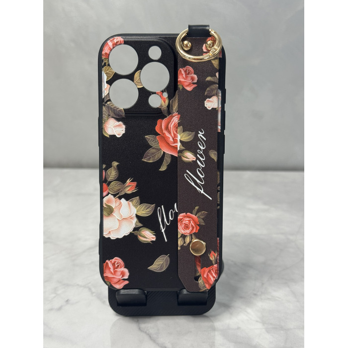 Силиконовый чехол для iPhone 16 Pro Max с ремешком-подставкой Розы