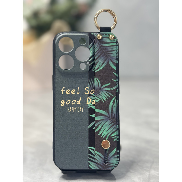 Силиконовый чехол для iPhone 16 Pro Max с ремешком-подставкой и на шею Happy Day