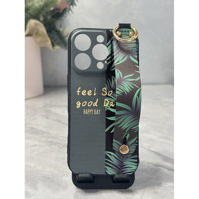 Силиконовый чехол для iPhone 16 Pro Max с ремешком-подставкой и на шею Happy Day