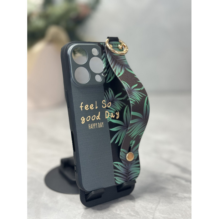 Силиконовый чехол для iPhone 16 Pro Max с ремешком-подставкой и на шею Happy Day