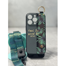 Силиконовый чехол для iPhone 16 Pro Max с ремешком-подставкой и на шею Happy Day
