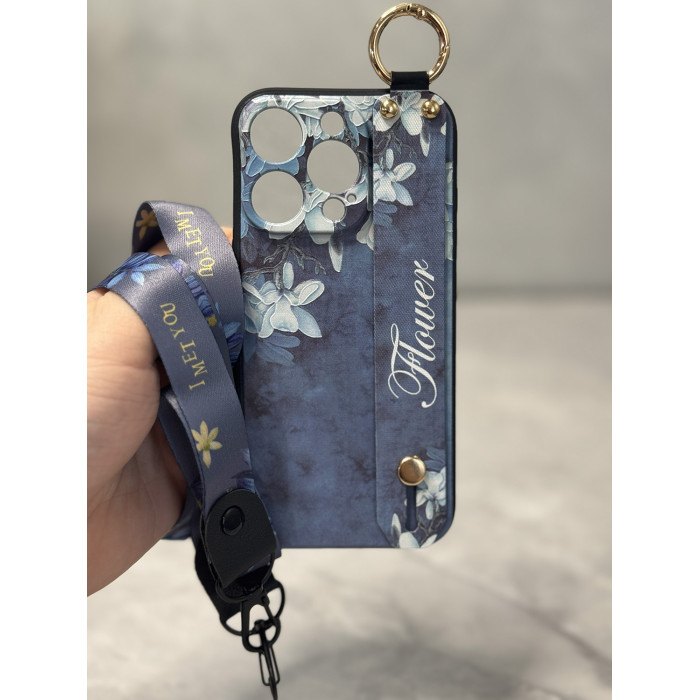 Силиконовый чехол для iPhone 16 Pro Max с ремешком-подставкой и на шею Магнолия