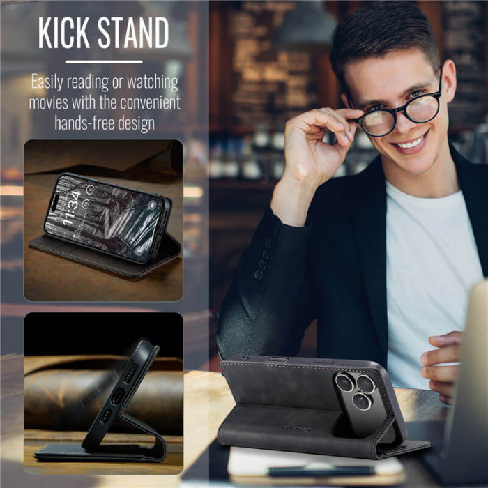 Чехол-книжка CaseMe из нубука для iPhone 17 Pro Max Черный