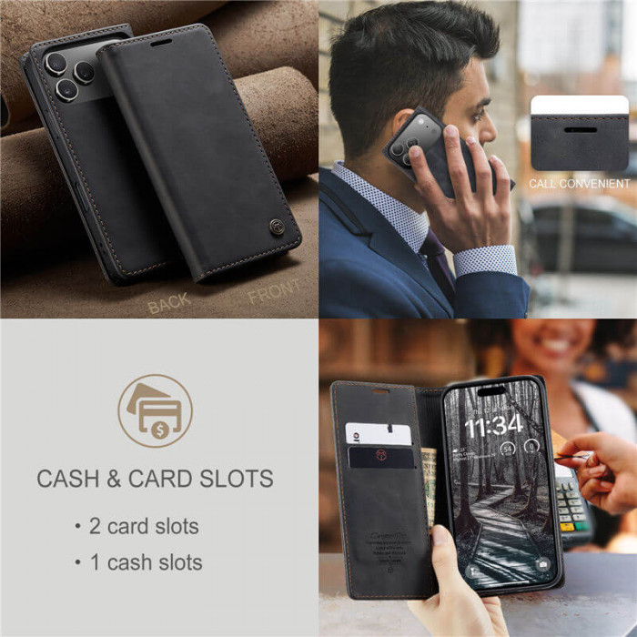 Чехол-книжка CaseMe из нубука для iPhone 17 Pro Max Черный