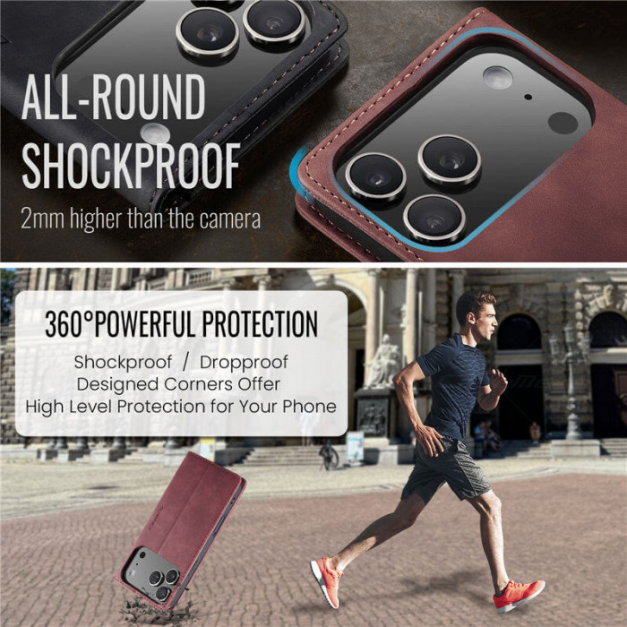 Чехол-книжка CaseMe из нубука для iPhone 17 Pro Max Бордовый