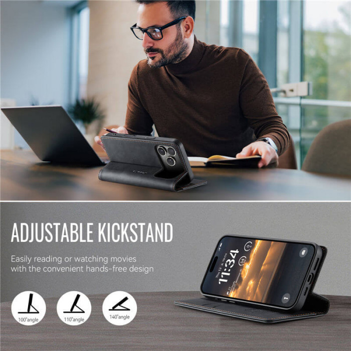 Чехол-книжка CaseMe RFID из нубука для iPhone 17 Pro Max Черный