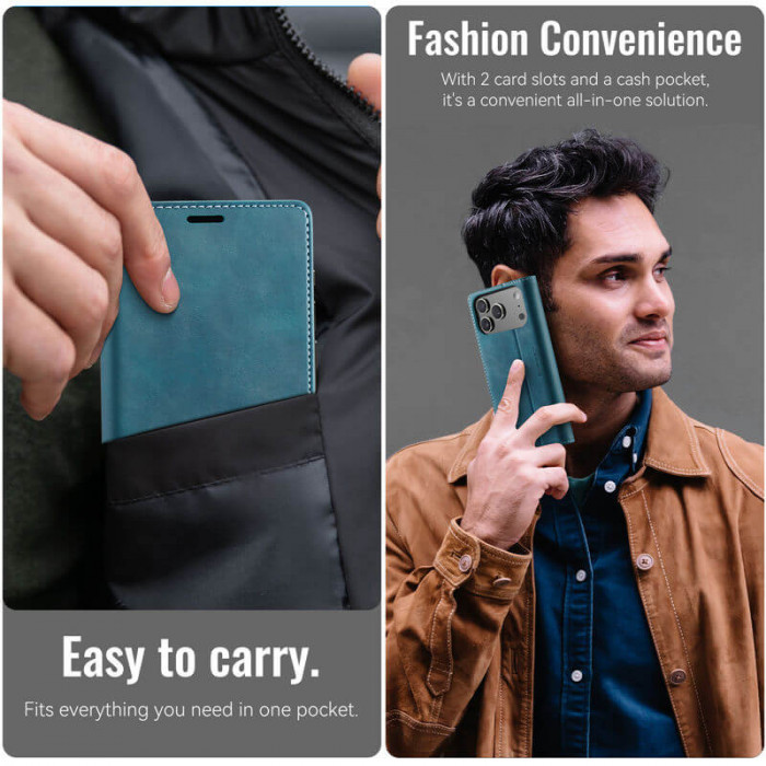 Чехол-книжка CaseMe RFID из нубука для iPhone 17 Pro Max Бирюзовый